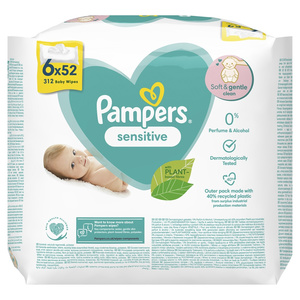 Promo Sensitive Wipes - Mωρομάντηλα Για Το Ευαίσθητο Δερματάκι Του Μωρού 3+3 Δώρο (6 Χ 52) 312τμχ