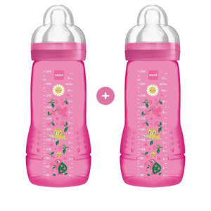 Easy Active Baby Bottle Πλαστικό Μπιμπερό Θηλή Σιλικόνης Κορίτσι 4m+ 330ml 2τμχ 365SG