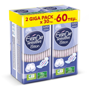 Promo Σερβιέτες Sensitive Super Ultra Plus Giga Pack 2x30τμχ